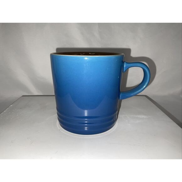 NEW LE CREUSET MARSEILLES BLUE STONEWARE COFFEE MUG CUP 12 Oz. - Picture 1 of 6